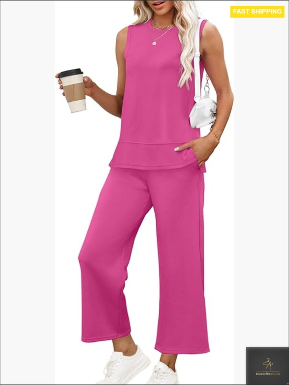 Velvety Soft Lounge Set Wide Leg Pants Sleeveless Top Comfy Travel Outfit
